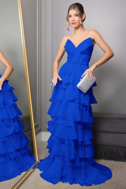 Spaghetti Strap V Neck Sleeveless Long Prom Dress With Pleated