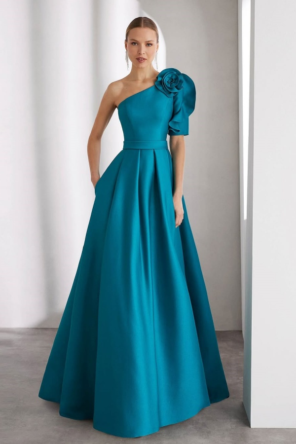 One Shoulder Sleeveless Long A Line Prom Dress With Pockets