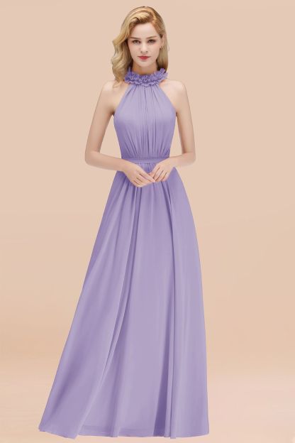 BMbridal Modest High-Neck Halter Ruffle Chiffon Bridesmaid Dresses Affordable-BMbridal