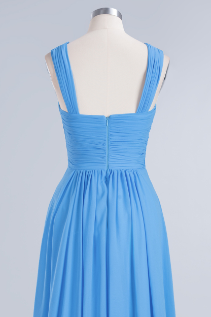 BMbridal Chic Crisscross Ocean Blue Junior Bridesmaid Dresses Affordable Chiffon Ruffle Maid of Honor Dresses-BMbridal