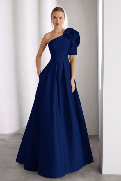 One Shoulder Sleeveless Long Prom Dress With Pleated Pockets