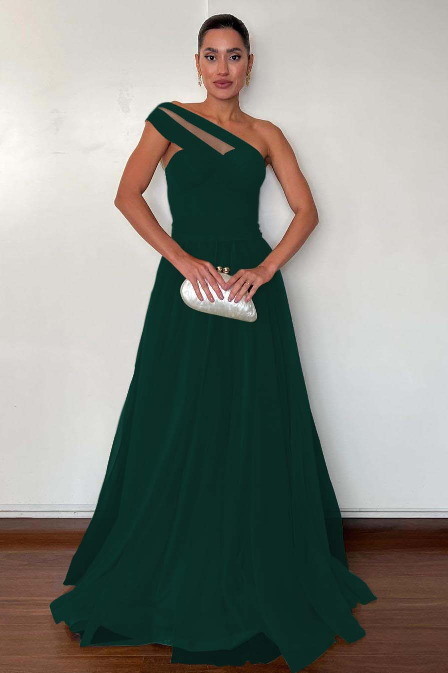 One Shoulder Sweetheart Sleeveless Long Prom Dress With Pleated