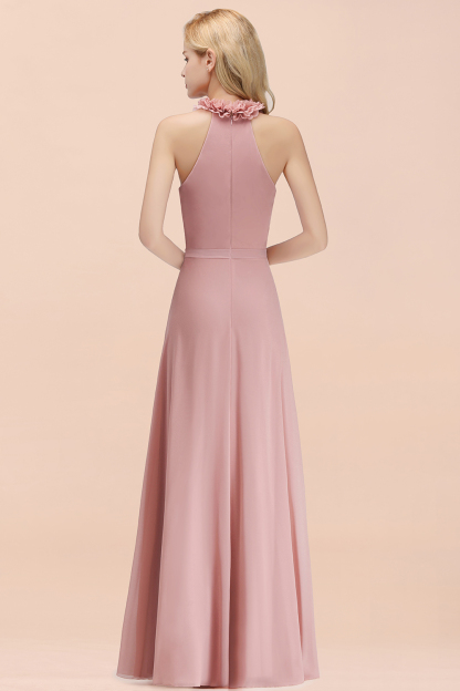 BMbridal Modest High-Neck Halter Ruffle Chiffon Bridesmaid Dresses Affordable-BMbridal
