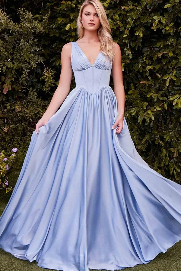 Straps V Neck Sleeveless Long A Line Prom Dress With Pleated