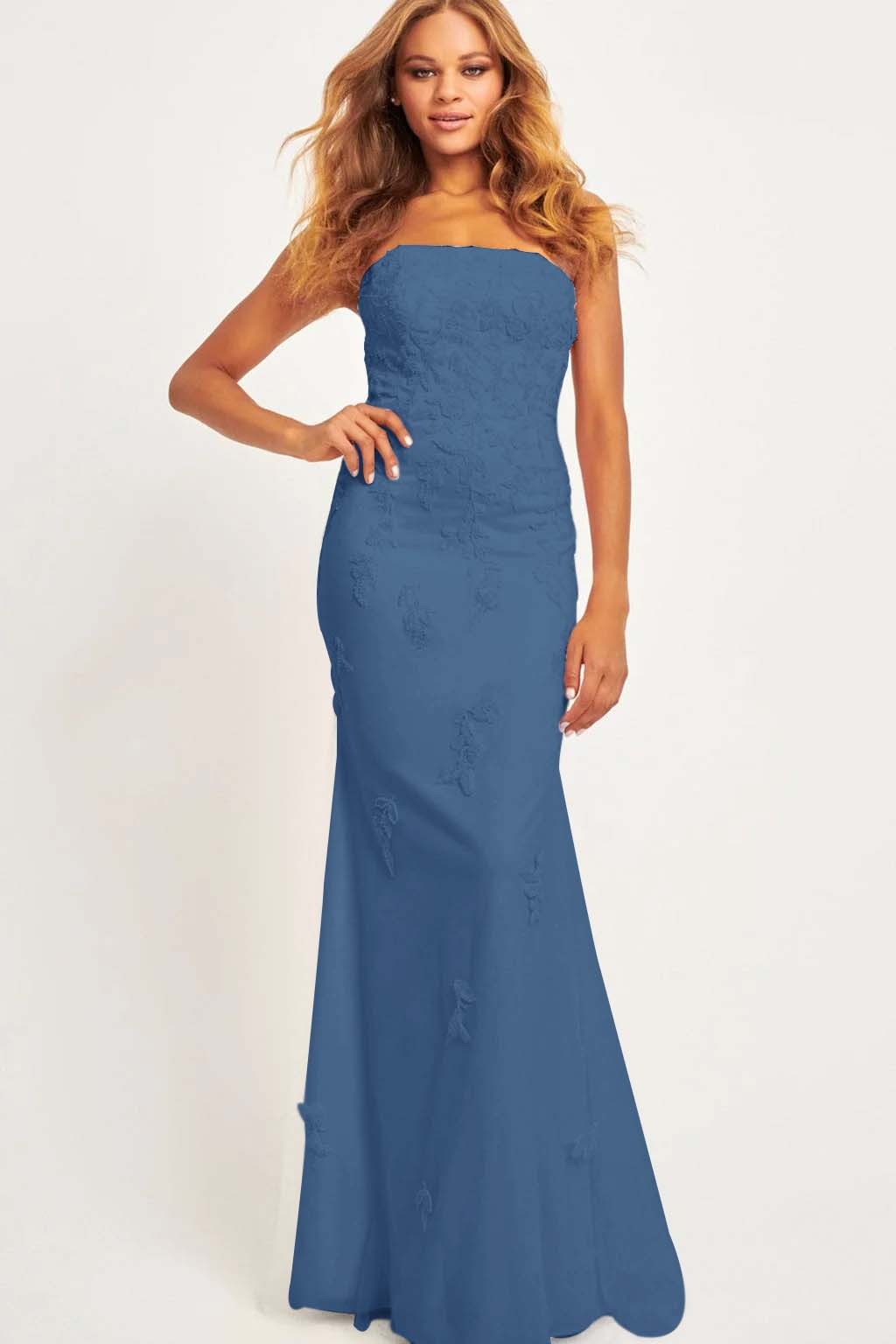 Strapless Sleeveless Long Mermaid Prom Dress With Appliques