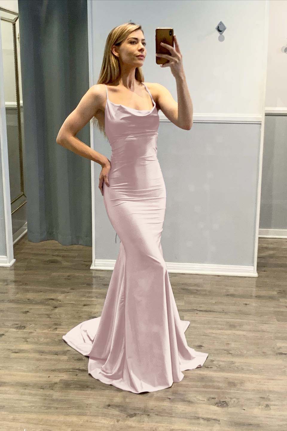 Mermaid Spaghetti Strap Sleeveless Light Purple Prom Dress With Pleated