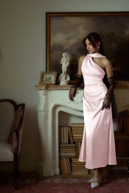 One Shoulder Sleeveless Long Mermaid Prom Dress With Pleated