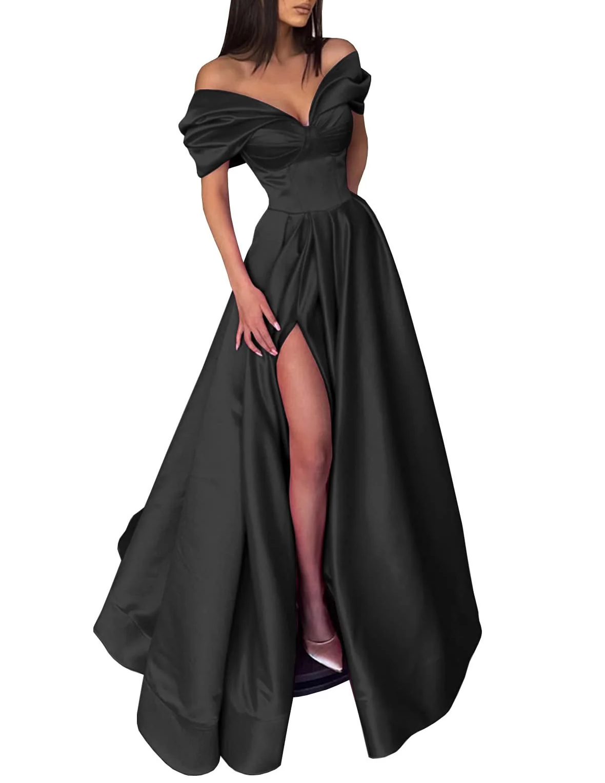 Long Off-the-Shoulder A-Line Prom Dresses With Side Split