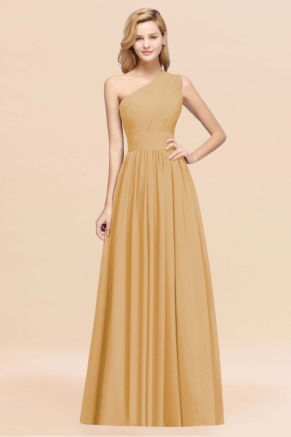 BMbridal Stylish One-shoulder Sleeveless Long Junior Bridesmaid Dresses Affordable-BMbridal