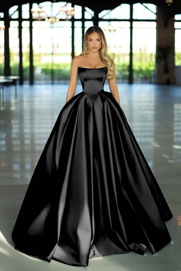 Strapless Sleeveless Long A Line Prom Dress With Pockets Pleated