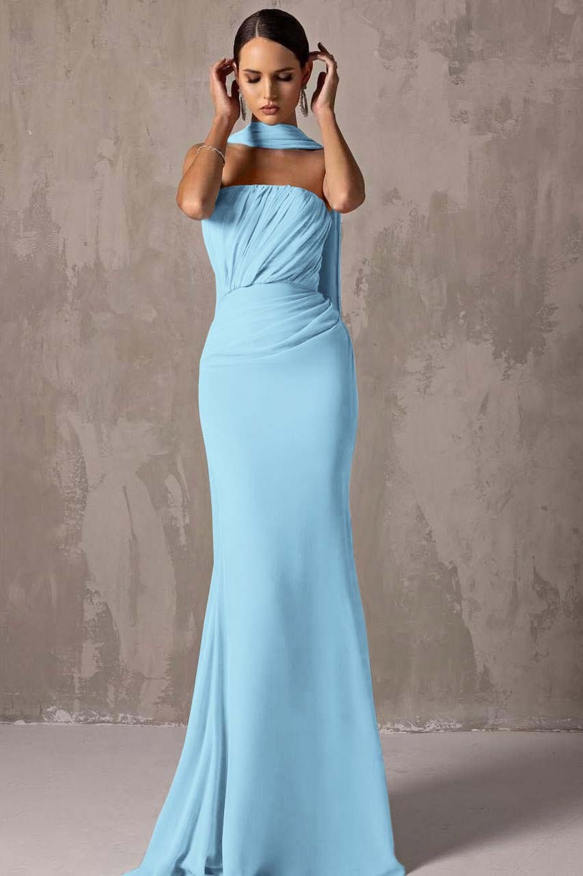Chic Strapless Sleeveless Mermaid Long Prom Dress With Pleated