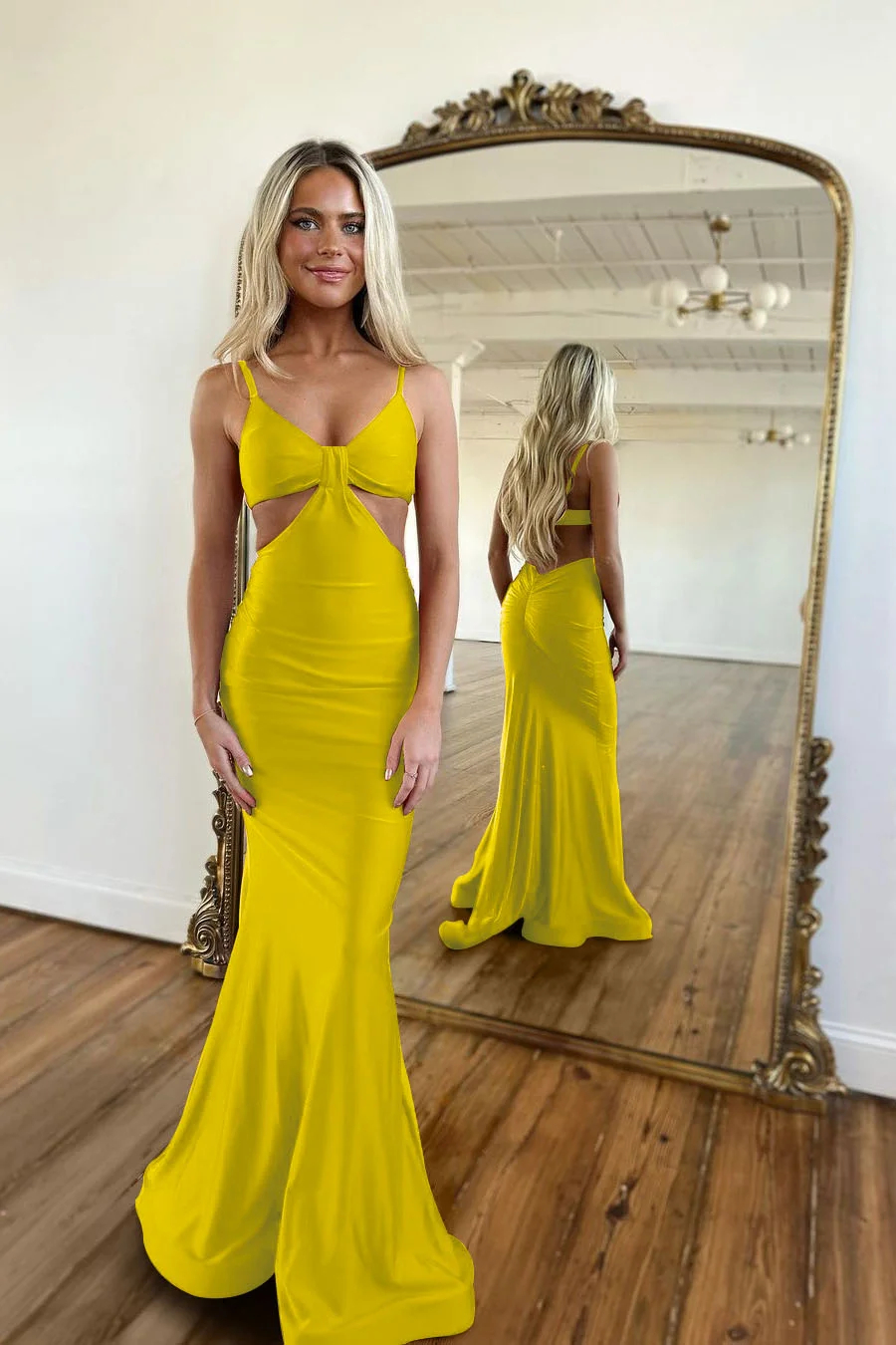 Red Waistless Sleeveless Tight Fitting Spaghetti Strap Mermaid Prom Dress