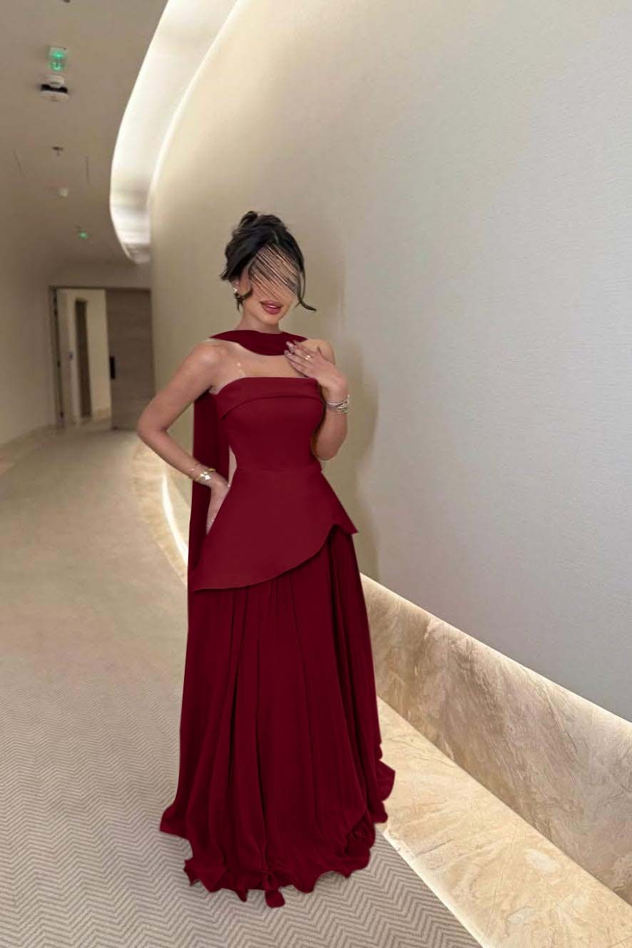 Chic Strapless Sleeveless Long Prom Dress With Ruffles Pleated