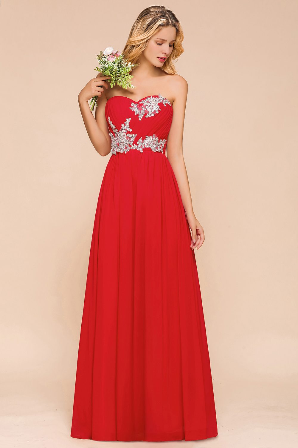 BMbridal Exuqisite Sweetheart Ruffle Red Bridesmaid Dresses with Appliques-BMbridal