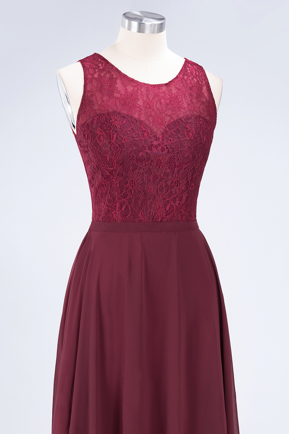 BMbridal Elegant Roud Neckline Sleeveless Burgundy Lace Bridesmaid Dress Online-BMbridal