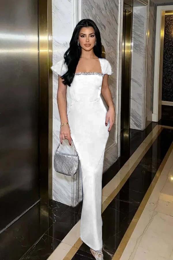 Sleeveless Square Neck Long Mermaid Prom Dress With Pleated Beading