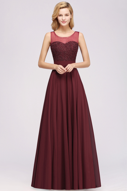 BMbridal Gorgeous Lace Jewel Affordable Pink Bridesmaid Dress with Beadings-BMbridal