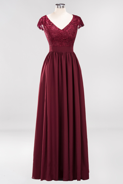 BMbridal Elegant Lace Open-Back Long Burgundy Bridesmaid Dresses Online-BMbridal