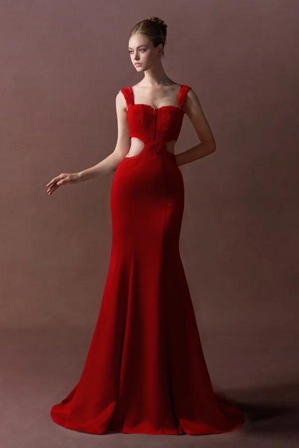 Straps Sleeveless Long Mermaid Prom Dress With Pleated Sequins