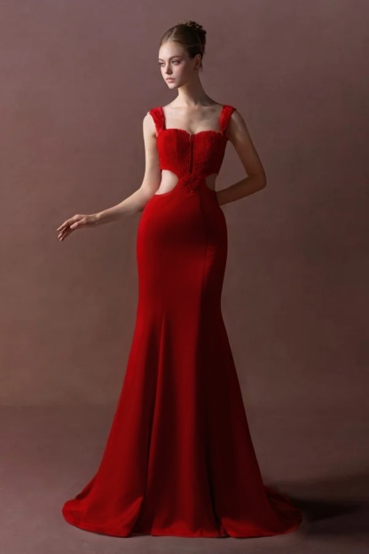 Straps Sleeveless Long Mermaid Prom Dress With Pleated Sequins