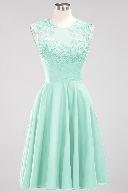 BMbridal Cute Chiffon Round Neck Short Burgundy Bridesmaid Dresses with Appliques-BMbridal