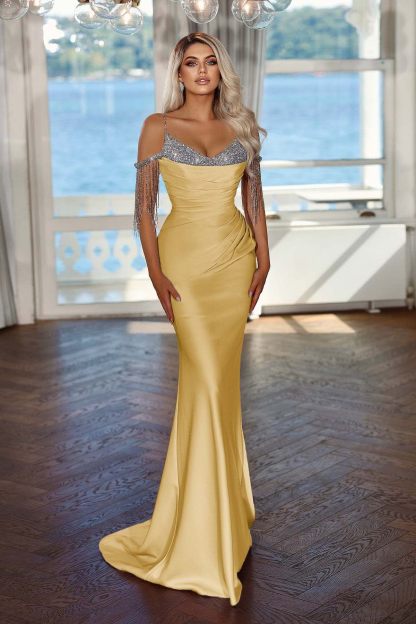 Spaghetti Strap Sleeveless Long Mermaid Prom Dress With Sequins