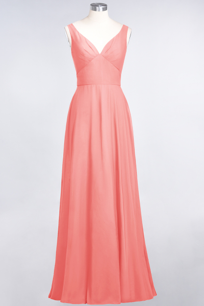 BMbridal Chic Chiffon V-Neck Straps Ruffle Affordable Bridesmaid Dresses with Open Back-BMbridal