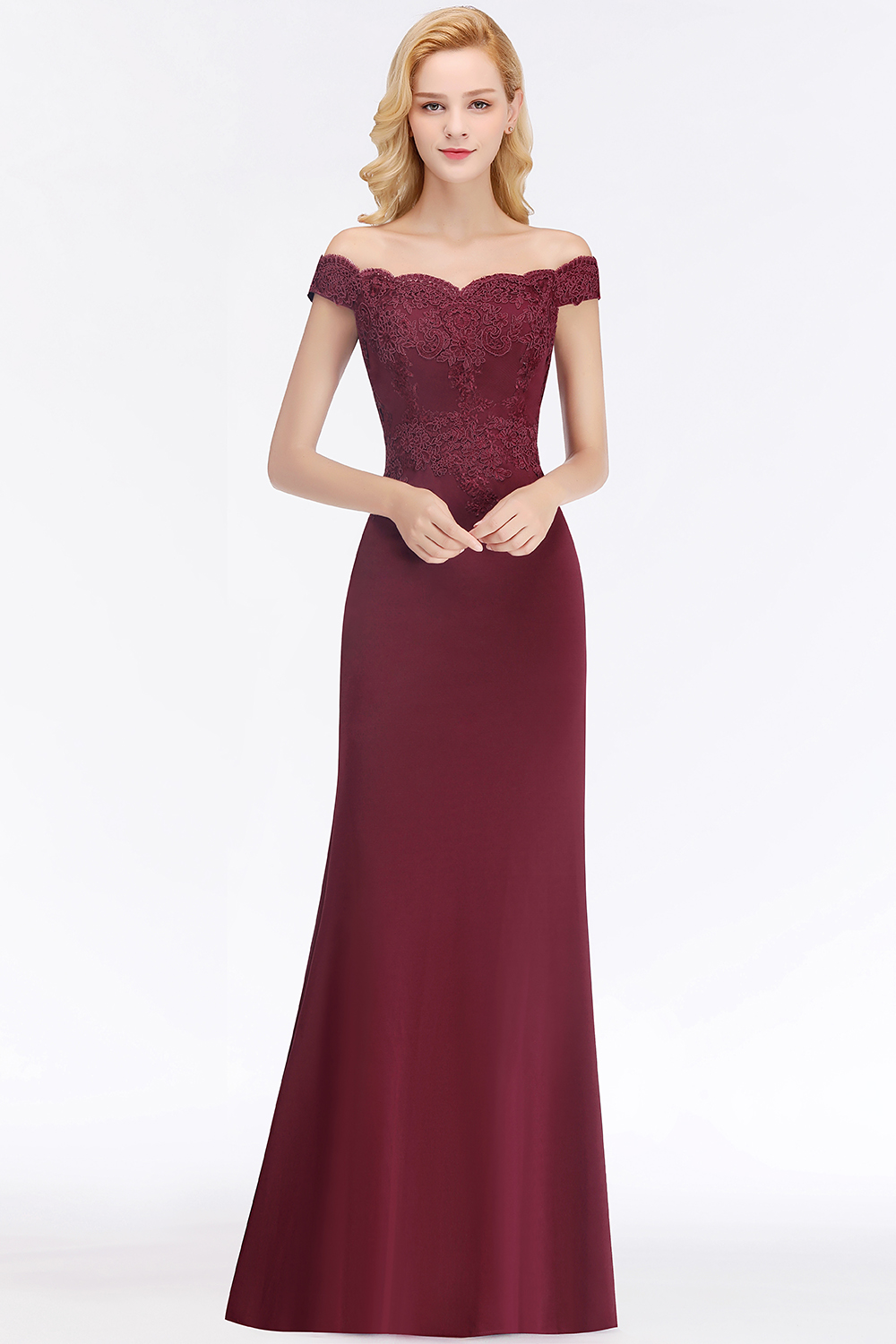 BMbridal Elegant Mermaid Off-the-Shoulder Burgundy Bridesmaid Dresses with Lace-BMbridal