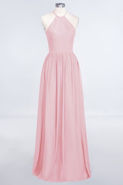 BMbridal Affordable Halter Sleeveless Long Burgundy Bridesmaid Dress with Ruffle-BMbridal