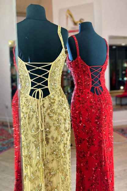 Sparkly Blue Sheath Sequins Long Prom Dress with Slit