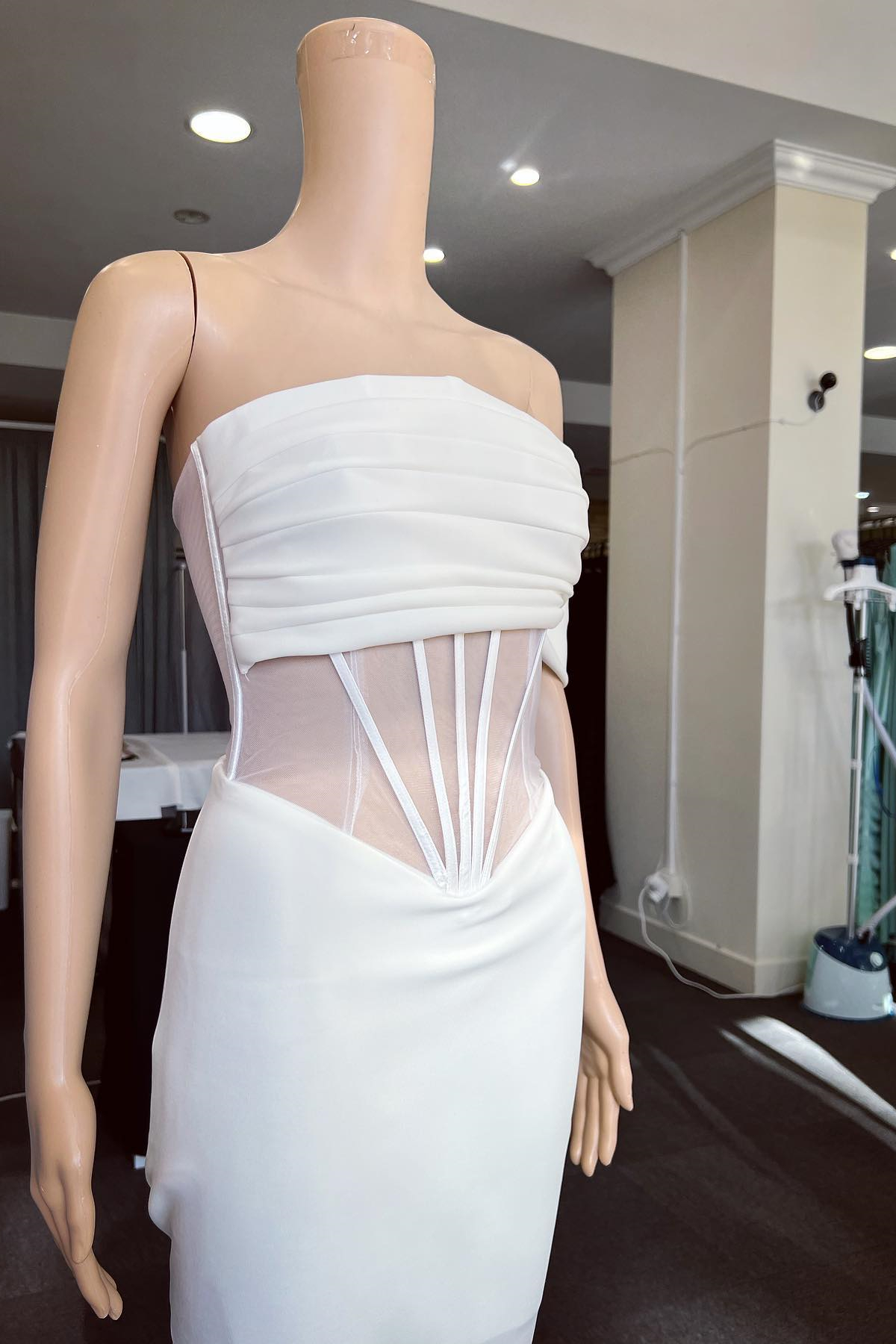 White Off the Shoulder Strapless Mermaid Prom Dress With Pleated