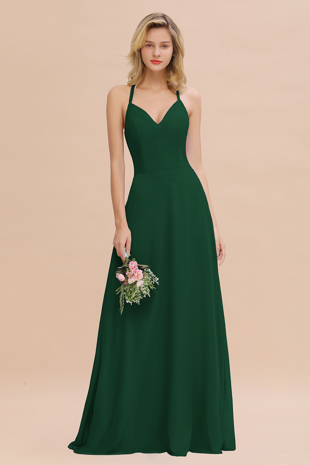 BMbridal Modest Halter V-Neck Sleeveless Long Bridesmaid Dresses Online-BMbridal