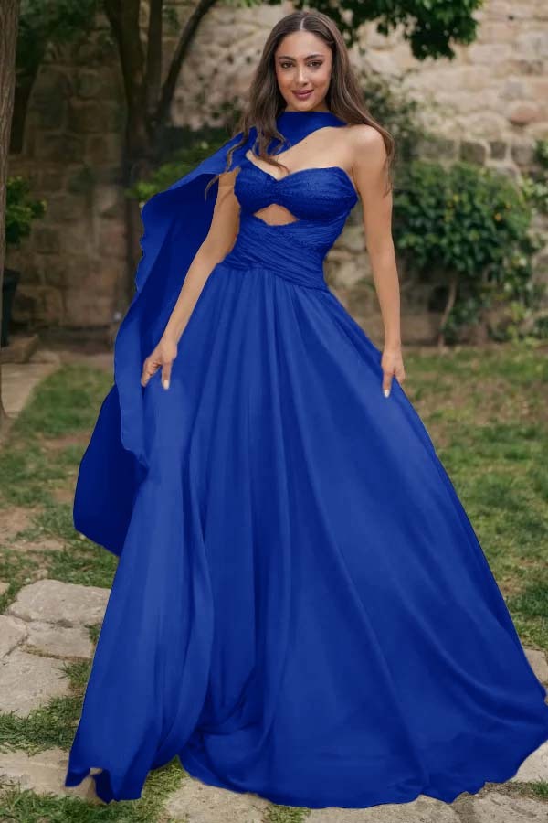 Strapless Sweetheart Sleeveless Long Prom Dress With Pleated