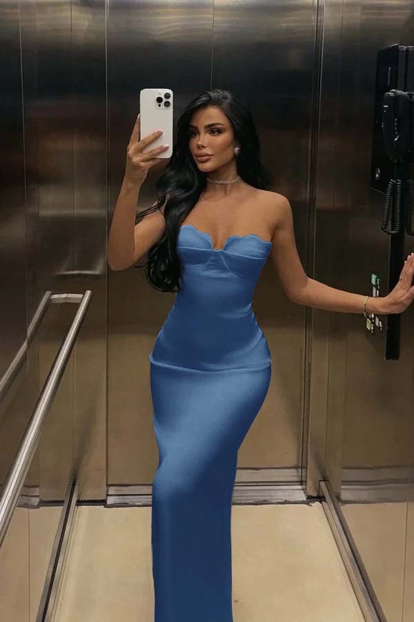 White Strapless Sleeveless Long Mermaid Prom Dress With Pleated