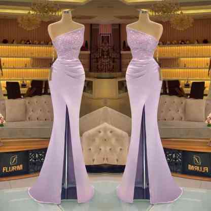 Sleeveless Strapless Mermaid Prom Dress Long Split With Sequins