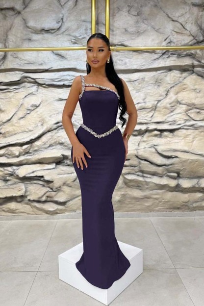 Sleeveless One Shoulder Long Mermaid Prom Dress With Beading