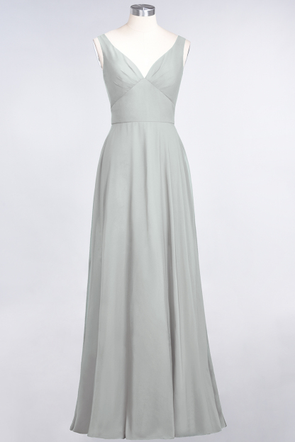 BMbridal Chic Chiffon V-Neck Straps Ruffle Affordable Bridesmaid Dresses with Open Back-BMbridal