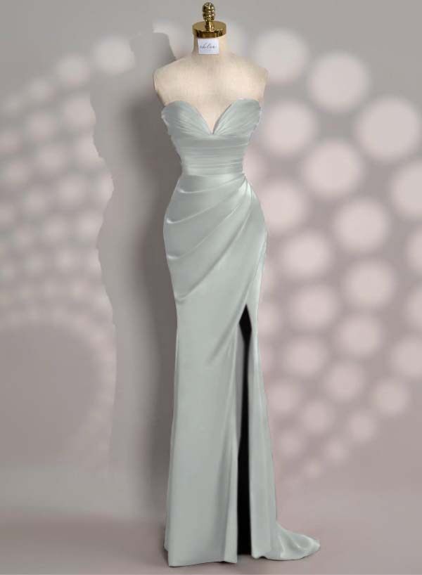 Strapless Sleeveless Mermaid Long Prom Dress With Front Split