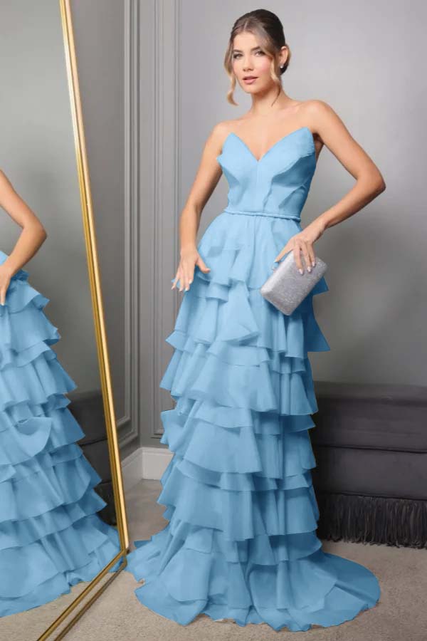 Spaghetti Strap V Neck Sleeveless Long Prom Dress With Pleated