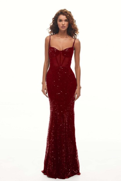 Spaghetti Strap Sweetheart Mermaid Long Prom Dress With Sequins