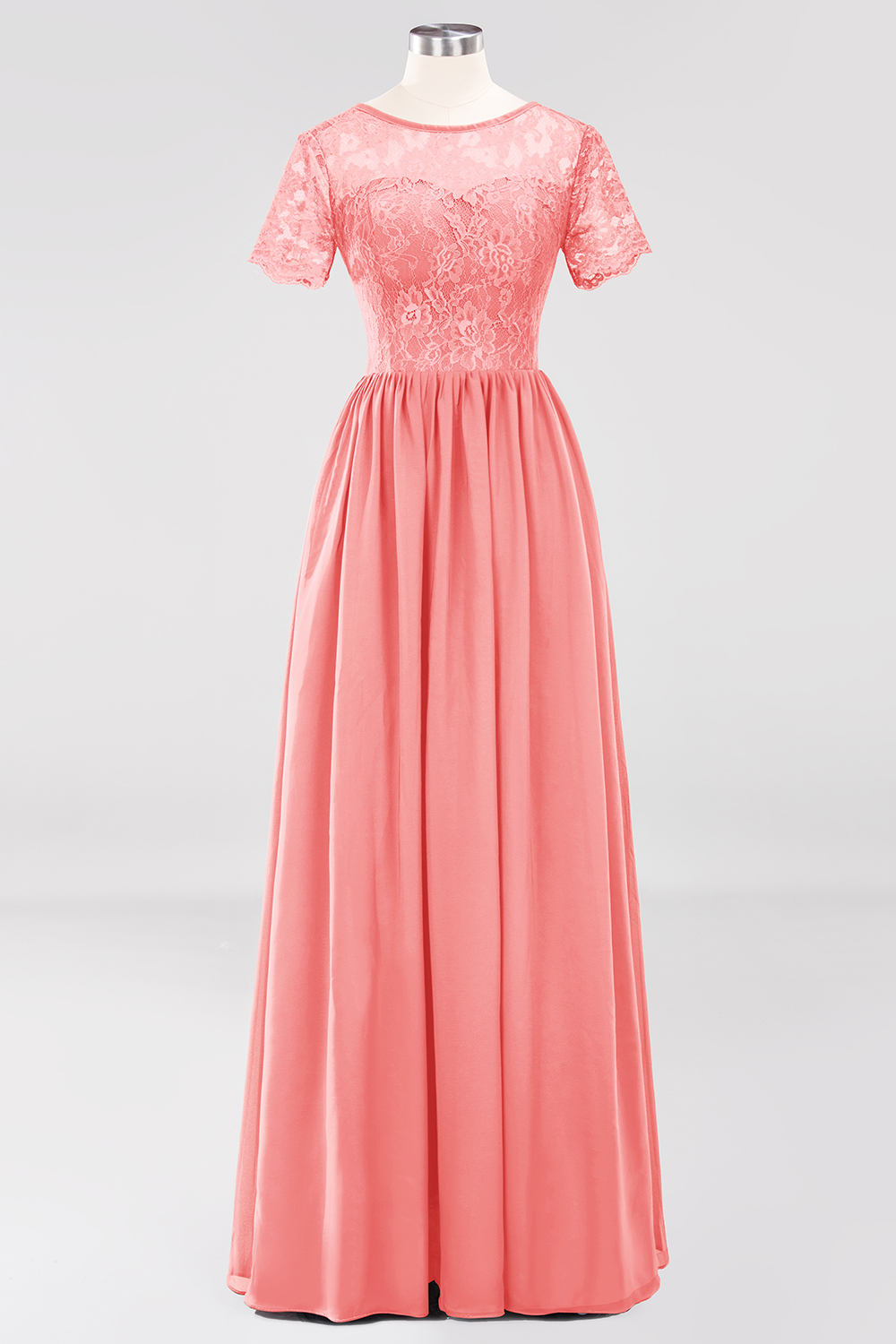 BMbridal Elegant Dark Navy Long Lace Bridesmaid Dresses with Short-Sleeves-BMbridal