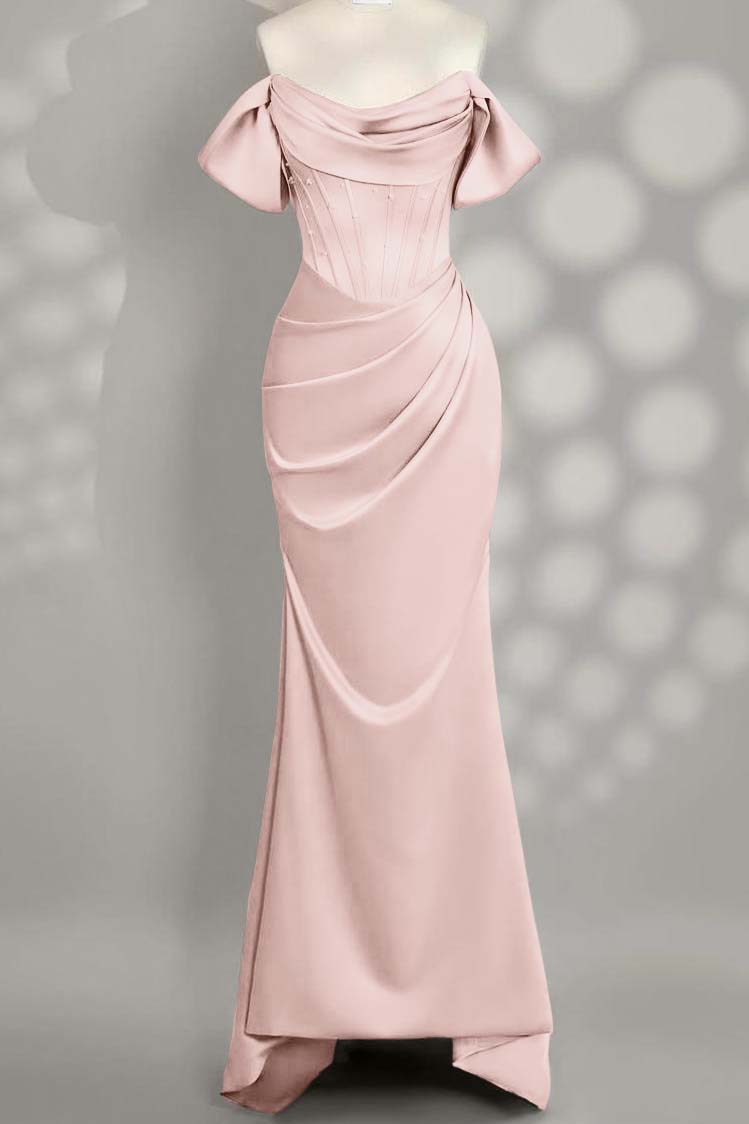 Off the Shoulder Sleeveless Mermaid Long Prom Dress With Pleated