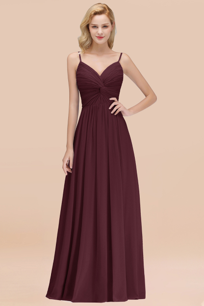 BMbridal Chic V-Neck Pleated Backless Bridesmaid Dresses with Spaghetti Straps-BMbridal