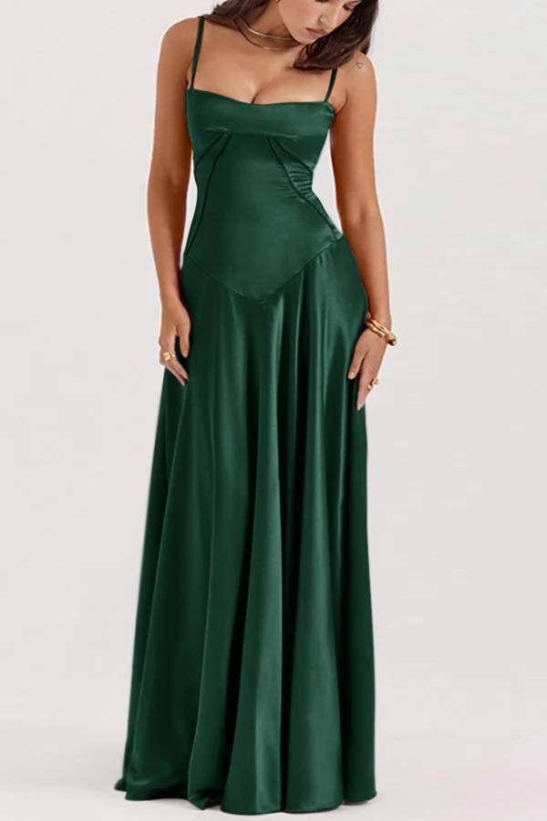 Spaghetti Strap Sleeveless Long Prom Dress With Pleated Ruffle