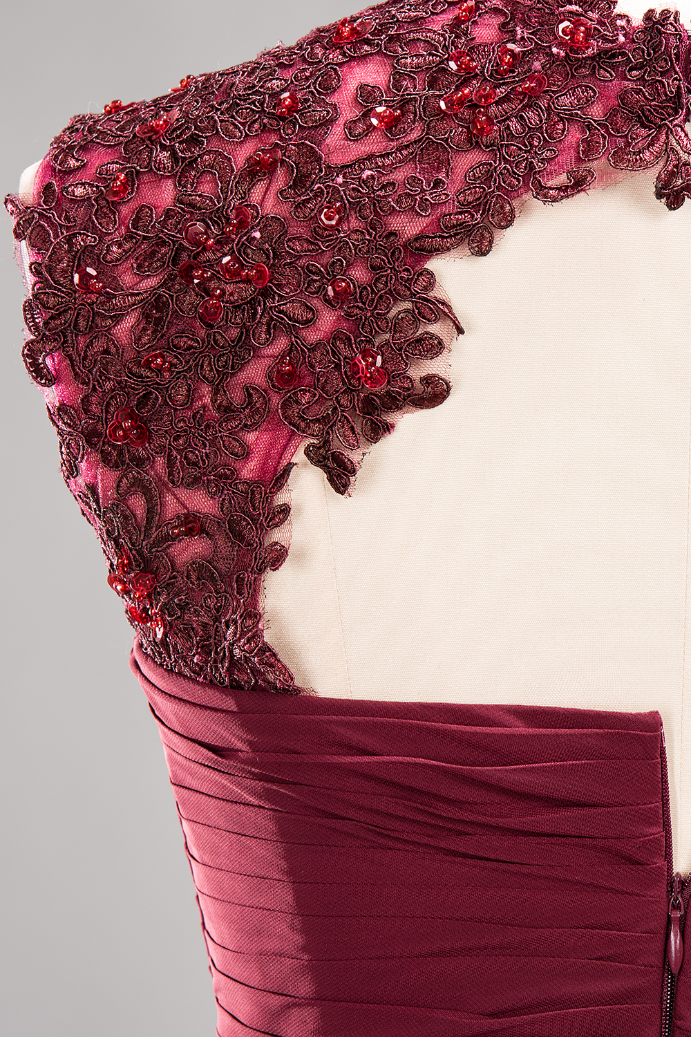 BMbridal Cute Chiffon Round Neck Short Burgundy Bridesmaid Dresses with Appliques-BMbridal