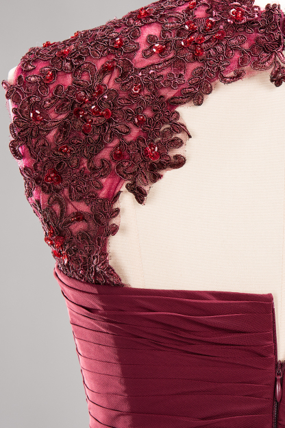 BMbridal Cute Chiffon Round Neck Short Burgundy Bridesmaid Dresses with Appliques-BMbridal