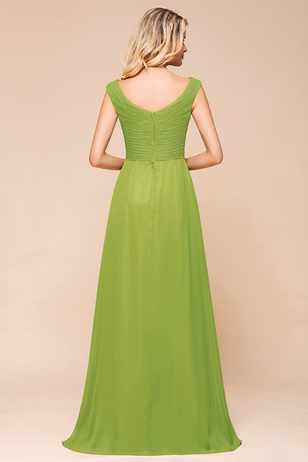 BMbridal Affordable V-Neck Sleeveless Green Chiffon Bridesmaid Dress Online-BMbridal
