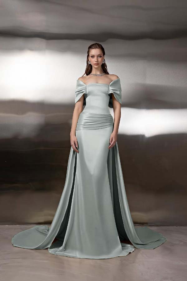 Off the Shoulder Sleeveless Long Mermaid Prom Dress With Pleated