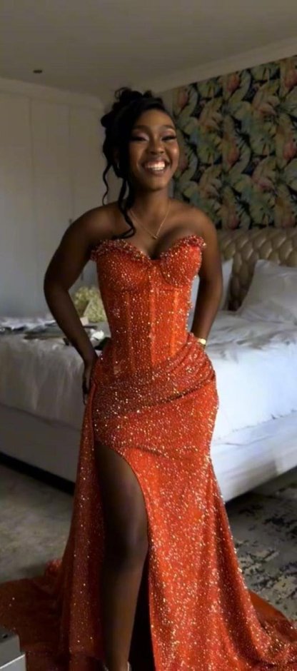 Sweetheart Sleeveless Long Mermaid Prom Dress With Split Sequin