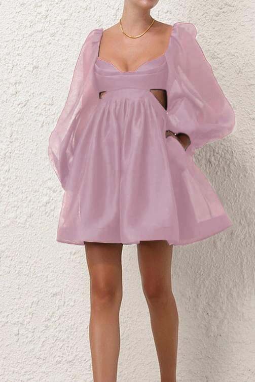 Black Long Sleeves Backless A Line Short Prom Dress With Pockets